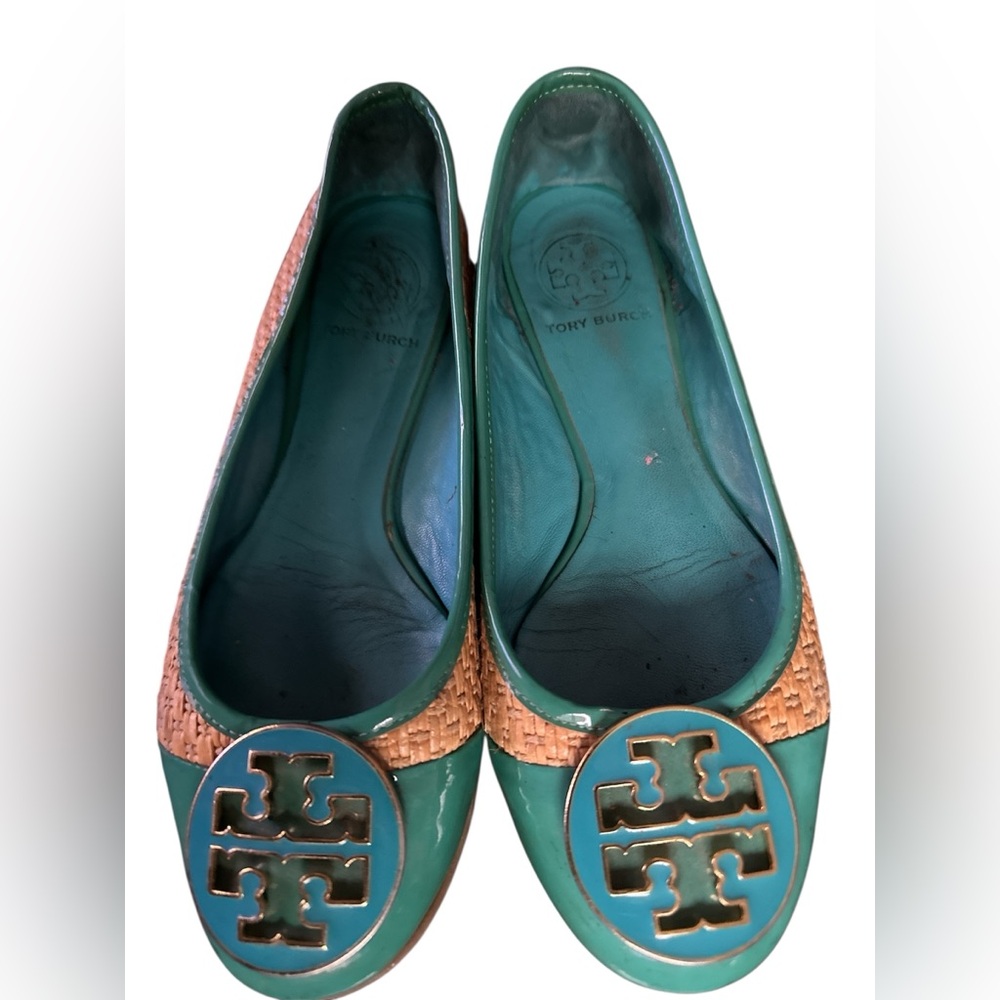TORY BURCH Teal and Tan Ballet Flats - Picture 7 of 8
